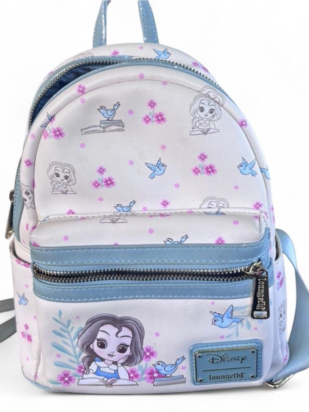 Loungefly White and Light Blue Disney Kids Mini Backpack with Pink Accents